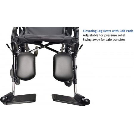 Mighty Rock Deluxe Wheelchairs - Elevating Leg Rests - Desk-Length Arm Rests - Padded Nylon Seat (18" Seat)