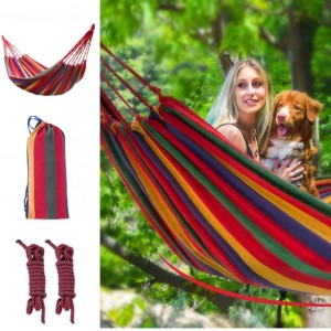 Mighty Rock Canvas Single Outdoor Hammock, Multiples Portable Travelling Hammock with Carrying Bag Yard Camping Tree Suspended Hanging Bed with Tree Straps